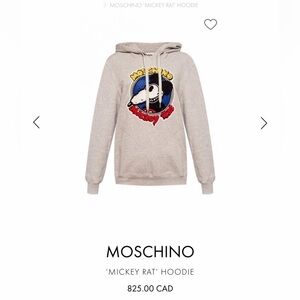 RARE MOSCHINO unisex mickey rat hoodie in gray